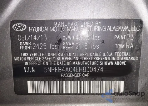 2014 Hyundai Sonata Gls z USA, uszkodzony, nr VIN 5NPEB4AC4EH830474